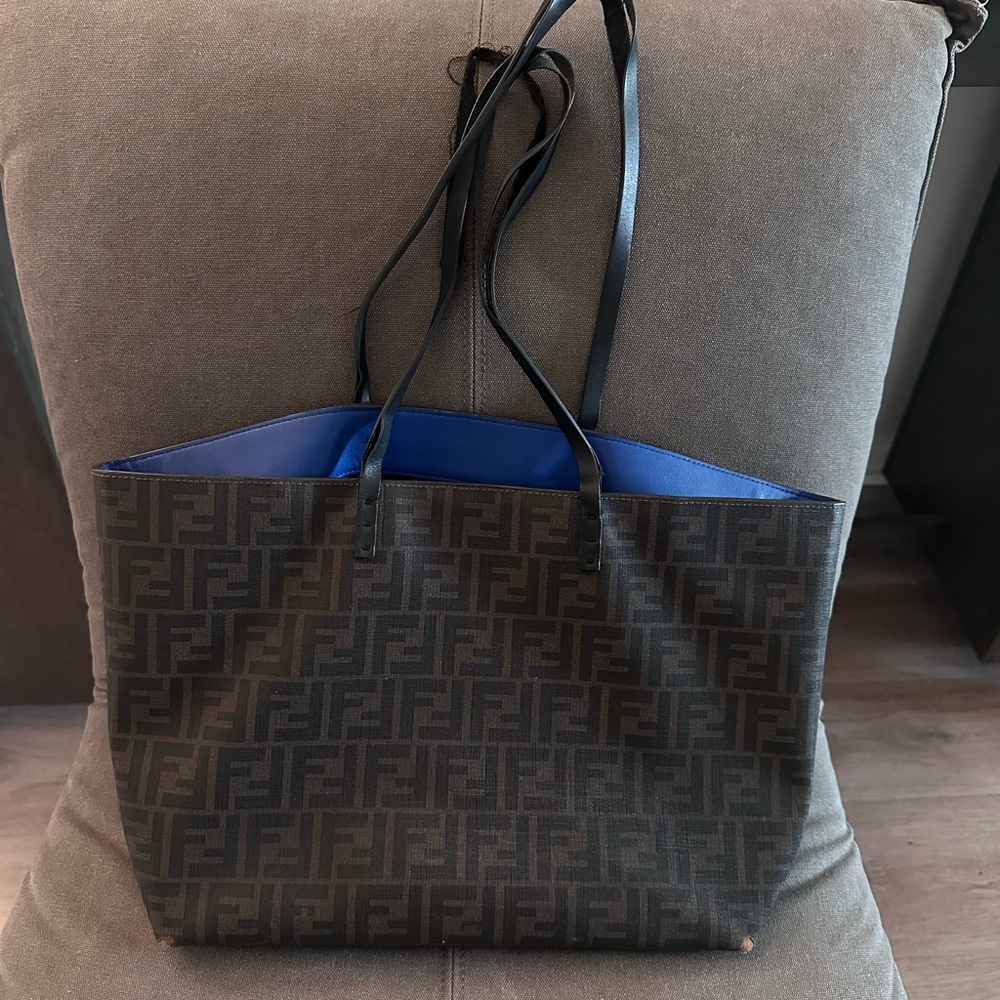 Fendi Black and Blue Patterned Zucca Tote